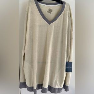 CUDDL DUDS Cream/Grey XXL V-Neck Sweater